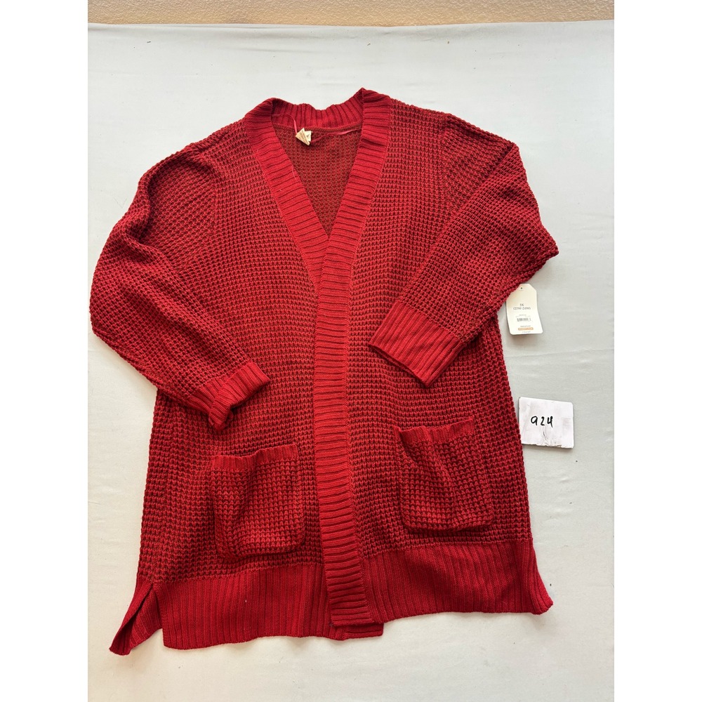 Faded Glory Red Waffle Knit Open Front Cardigan Sweater Plus Size 3X 22W-24W NWT